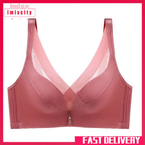 Imixcity Women Seamless Bra Mesh Breathable Striped Lace Bra Adjustable Wireless Soft Bra