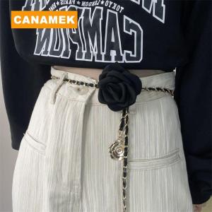 【CANAMEK】 Ladies Fashion Metal Camellia Flowers Waist Chain Women Thin Body Dress Pants Decoration Belts For Girls Luxury Waist Chain