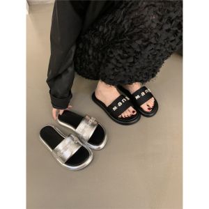 Platform Slippers Rhinestone Sandals Summer Wear By The Sea with Skirts Silver Sandals Beach Shoes Soft Soled Womens Shoes