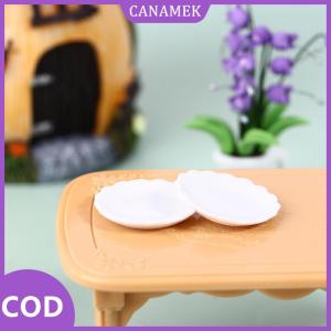 CANAMEK✨ 2 chiếc đĩa gốm thu nhỏ Nhà búp bê 1:12 đĩa ren tráng miệng Bộ đồ ăn đồ trang trí