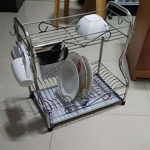 KITCHEN STAINLESS DISH RACK ORGANIZER 12 Plates 2 Layers dish drainer and kitchen utensils organizer Kitchen storage