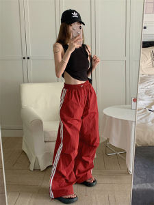 Korean Dress🎁กางเกงขากระบอก💥กางเกงทรงหลวมทรงตรงทรงหลวมสไตล์สปอร์ตย้อนยุคสไตล์อเมริกันกางเกงคาร์โก้ ญ