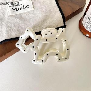 GUCHEN3🦋 Trắng Polka Dot Dog Bow cá mập Clip thanh lịch lớn tóc vuốt đơn giản phong cách Hàn Quốc thời trang tóc phụ kiện