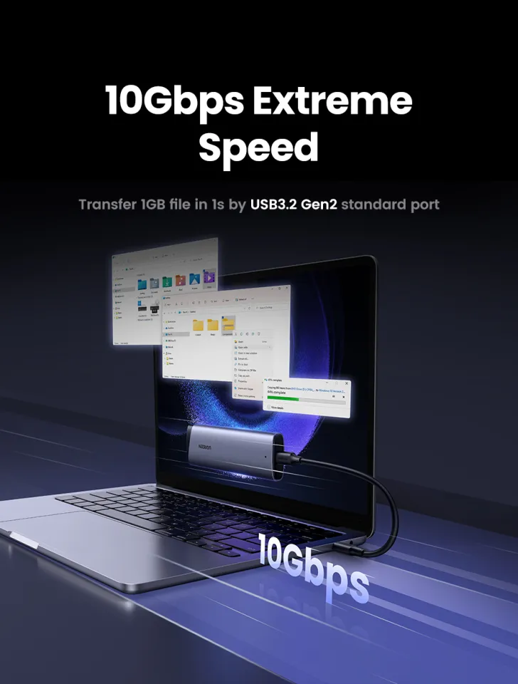 UGREEN 10Gbps Dual Protocol M.2 NVME and SATA SSD Case USB3.2 Gen2 Compatible with M.2 M-Key(NVME)/M&B-Key(SATA) Model: 15813