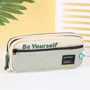 MMLUCK Dirt Resistant Double Zippers Pencil Case Canvas Organizer Storage Pencil Bag Storage Pouch Large Capacity Cartoon Pencil Cases Student Learning