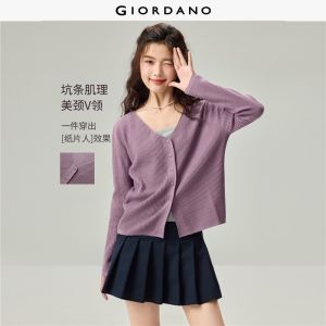 Giordano Beau Monde Women V-neck ribbed knit cropped cardigan Free Shipping 13356608