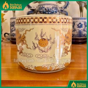 6 CỠ Bát hương Bát Tràng men ngà vàng kim Bát nhang Lư hương thờ cúng vẽ tay họa tiết rồng cao cấp