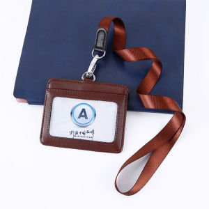 NEW Fashion Business Staff Job Number Card Badge Holder with Lanyard Genuine Leather Bus Card Cover Student Office Worker Employee ID Card Case