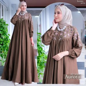 Gamis Kondangan Wanita Terbaru Aurora #2 Dress Bahan Crinkle Airflow Apk Bordir  Dres Wanita Cantik Kekinian