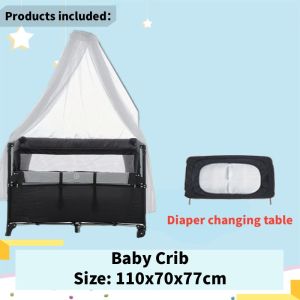 Baby Crib Complete Set Baby Cribs for New Born with Diaper Changer and Mosquito Net Foldable Baby Crib Liftable Removable Portable Crib 2 Layer