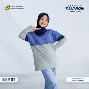 Hoofla Kaos Sarimbit Couple Keluarga Blocked Reunion Fam Shirt Steel Blue