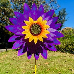 UNDATA PVC Cối xay gió hướng dương Đa phong cách Đường kính 36+25cm Hoa hướng dương xoay Chất lượng cao Cánh quạt gió sân vườn Trang trí tiệc ngoài trời