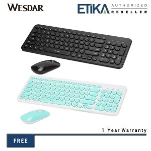 Wesdar KM1 | 2.4G Wireless Retro Round Keycap 96-Keys Keyboard & 3-Buttons Mouse Combo Set (Black / Mint Green)