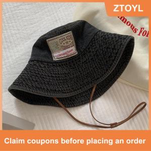 【ZTOYL】 Retro Washed Denim Fishing Cap Womens Large Brim Sunshade Hat Face Slimming UV Protection Baseball Cap Stylish Korean Version