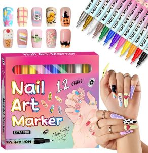 12/24 Color Waterproof Nail Art Pens Set 2026 New Nail Art Marker Fine Tip Multifunctional Nails Drawing Pens DIY Nails Doodle Set at Home Manicure Doodle Pen for Women (12 Color)