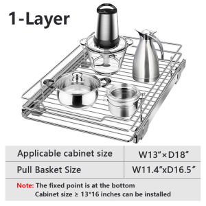 GAA Pull Out Kitchen Cabinet Pull Out Basket with Frame Condiments Rack Dish Rack Organizer Kitchen Storage Cabinet