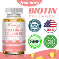 Xemenry Biotin & Collagen 4000 mcg Capsules for Hair, Skin, Nails - Natural Anti-Aging Supplement, Non-GMO, Gluten-Free, 120 Capsules. 