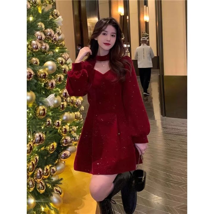 long sleeve mini red dress for birthday christmas fitted dress for women  formal | Lazada PH