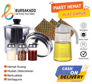 PAKET HEMAT 8IN1 Oil Pot Stainless 1L Dispenser Minyak 630ml Tempat bumbu Kain Lap Cempal
