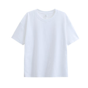 潮牌ins重磅230g落肩纯棉纯白色短袖T恤男女上衣宽松圆领体恤批发