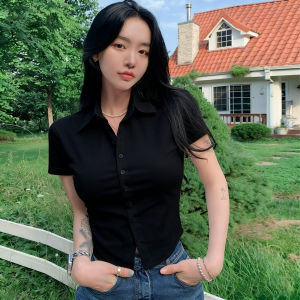 【Buy 1 Take 1】Boulder  Womens White Short Sleeve Shirt Solid Color Fashionable College Style Work Wear Korean Style Popular Summer Tops