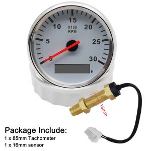 3000/4000/6000/8000RPM 85mm Boat Tachometer +M16 Sensor Marine Tacho Meter Gauge LCD Hourmeter Car Tachometer Toerenteller Hour Meter 12V/24V