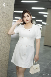 Đầm cổ lượn tay ngắn 2 hàng cúc BIGSIZE (55kg đến 95kg) - 23SD03 - [BUstu Bigsize]