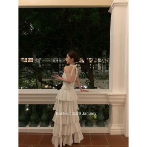 2026 Summer Women Halter Backless Waist-Tight Multi-Layer Princess Dress