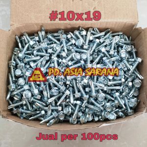 [100pcs] Skrup Baja Ringan 10x19 / Sekrup Paku Baut Roofing Screw