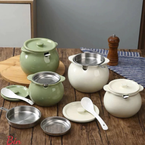 Hũ Đựng Mỡ Bằng Sứ Có Lưới Lọc Inox 304 Kèm Muỗng Dung Tích Lớn Hũ Đựng Gia Vị Mỡ Lợn Đựng Đồ Đa Năng Nhà Bếp