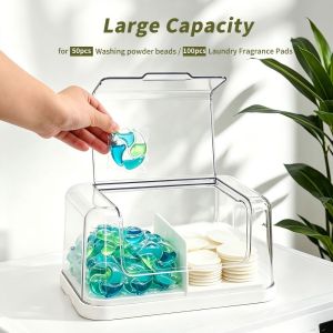 YUBAGUANB Plastic Laundry Pod Storage Container Large Capacity Dust-proof Garbage Bag Organizer Laundry Pod Holder Transparent Laundry Pod Dispenser for Laundry Room