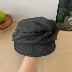 THANKSKY Phong cách Anh Mũ beret len Màu nâu Đen Mũ cưỡi ngựa Thời trang Phong cách retro Mũ bát giác xếp ly Quý cô