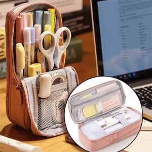 FUNG Double-layer Folding Pencil Case Simple Large-capacity Student Stationary Boxes Multifunctional Aesthetic Pen Storage Bag School/Office