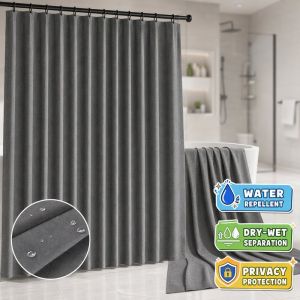 Accordion Pleated Shower Curtain Waterproof Mold Resistant Opaque Wrinkle Free Hooks Included