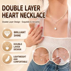 Rantai Leher Double Heart Pearl Necklace Elegant Clavicle Chain Sweet Chic Luxury Fashion Jewelry