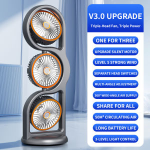 USB Rechargeable Portable Fan Electric Fan Dual Head Fan Air Cooling Fan with Light Tower Fan Oscillating Standing Fan 3 Speed Turbo Desktop Fan with Timer for Home Office Bedroom