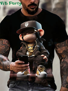 Hip Hop Monkey Pattern Print T-shirts O-Neck Short Sleeve Tee Designer Clothes Men Monkey Print Clothes Men Designer T-shirts