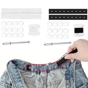 CANICECA No-Sew Invisible Belt Tightener Set Extender Invisible Sewing Tools Adjustable Elastic Waist Band Women Men Jean Pant