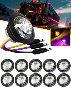 PSEQT 3/4 Trailer LED Marker Lights Amber to Blue Dual Color Side Clearance Fender Grille Indicator Lights Waterproof 12V Round Bullet Clear Light for Trailer Truck Pickup ATV UTV RV Van Bus 10Pcs