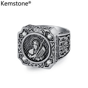 Kemstone đeo chéo Retro Chân Dung Vòng cho nam giới nhẫn thép không gỉ vàng đen trang sức mạ