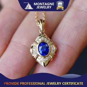 Montagne Jewelry customization 18k Yellow Gold necklace Diamond Inset Fine Jewellery Natural 0.75 Carat Sapphire Pendant Necklace