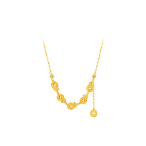 CHOW TAI FOOK 999 Pure Gold Sparkling Five-Motif Gourd Necklace - EOF2386