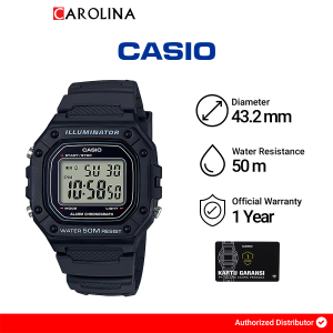 Jam Tangan Pria Casio W-218H-1A Digital Quartz Watch Black Dial Resin Band
