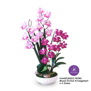 Handitop แจกันดอกกล้วยไม้ประดิษฐ์ HAAR230022 ดอกกล้วยไม้ซิมบีเดี่ยมและหวายเดนโดรเบี่ยมในแจกันเซรามิคสีขาว สูง 70 ซม. สวยเป็นธรรมชาติมาก