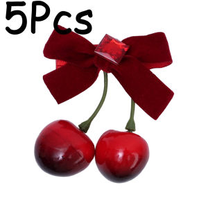 【♡Lovely girls house♡】5Pcs Women Girls Red Cherry Bowknot Hairpin Hair Clips Headwear Fashion Hair Aceesories