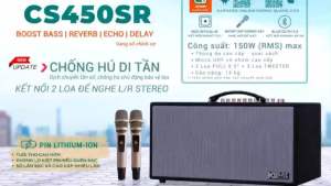 Loa karaoke xách tay Acnos CS450SR (Loa 2 đường tiếng 2 Loa bass full 6.5" 3 loa treble có công suất thật đạt 150W kèm 2 Micro karaoke chuyên nghiệp kết nối không dây 2 loa cùng lúc.