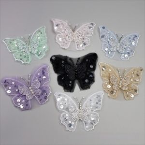 Q-1151 STORE Gold-Sprayed Sequins Butterfly Applique Double-Layered Hand-Sewn DIY Clothes Embellishment Sewing Beaded Fluttering Moth Three-Dimensional Flower Decoration Performance Clothing