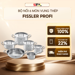 Bộ nồi Fissler Profi 6 món vung thép kèm quánh và chảo thép Chính Hãng Made in Germany Đáy từ Coockstar SNT KITCHEN