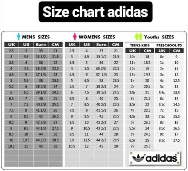 Size chart 2025 adidas sandal