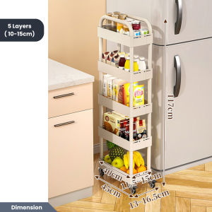 Easyhome.sg Slim Adjustable Storage Trolley with Wheels Narrow Gap Mobile Rack for Kitchen & Bathroom Organiser Rack